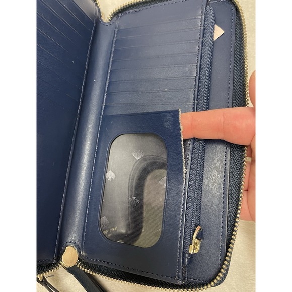 Kate Spade Navy Blue Leather Zipper Wallet Multi Pockets Style J183 - Picture 5 of 7